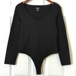 PINK Victoria's Secret Form Fitting Long Sleeve Pull On Thong Bodysuit Black M